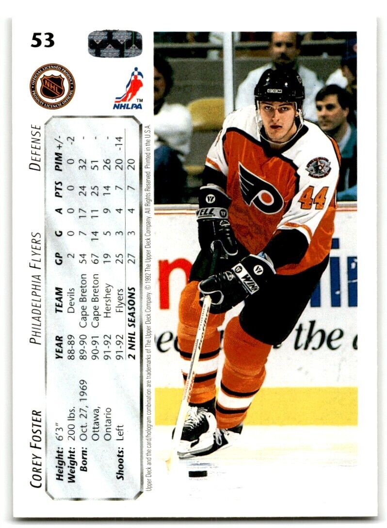 1992-93 Upper Deck Corey Foster Philadelphia Flyers #53