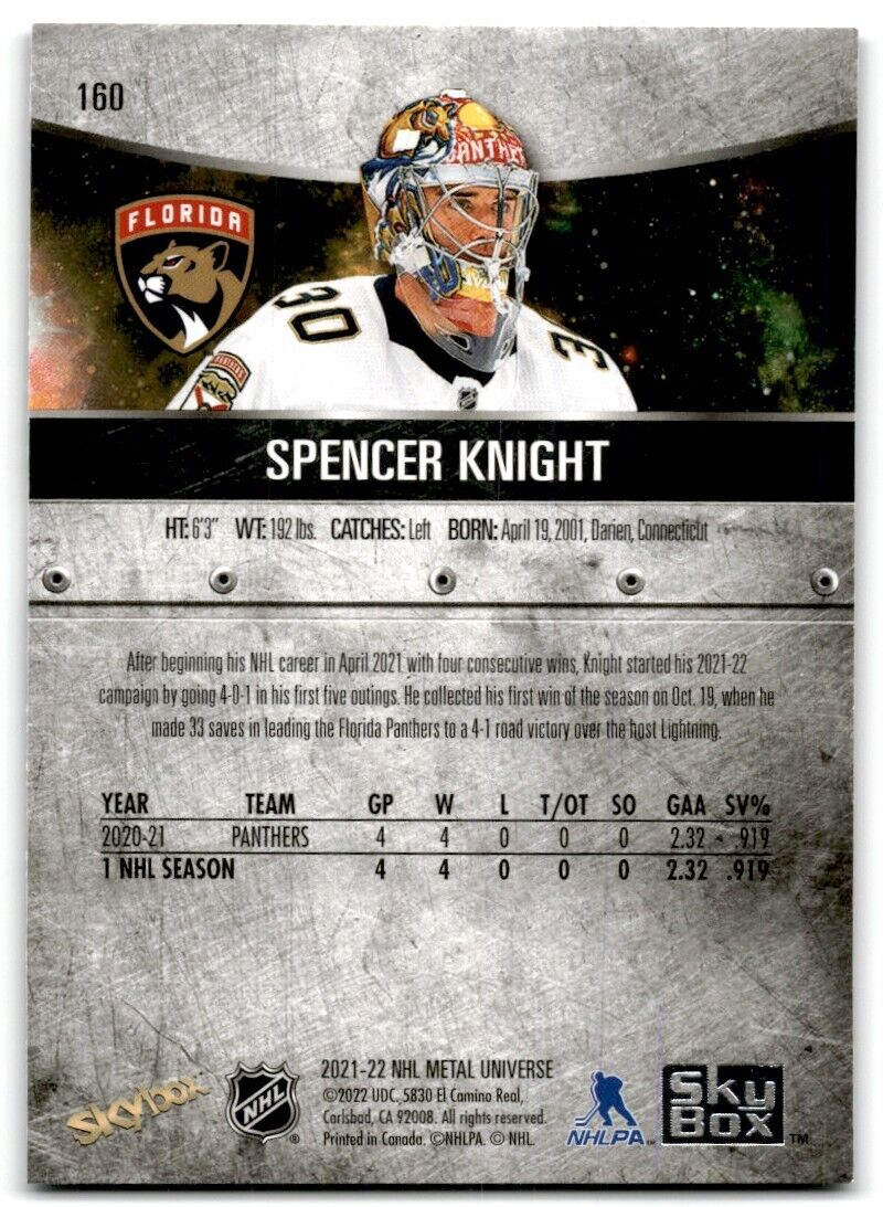 2021-22 Skybox Metal Universe Spencer Knight Rookie Florida Panthers #160