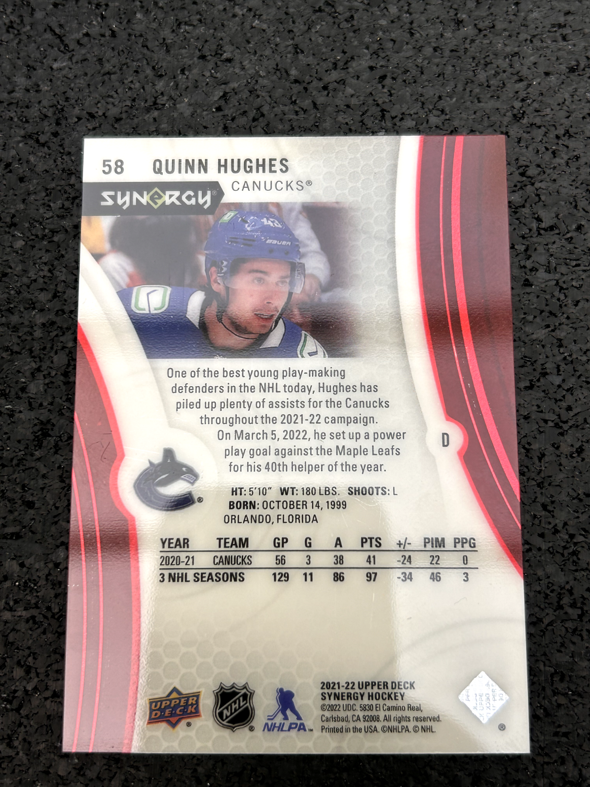 2021-22 Upper Deck Synergy Red Quinn Hughes Vancouver Canucks #58