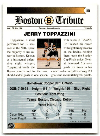 1991-92 Ultimate Original 6 French Jerry Toppazzini Boston Bruins #55