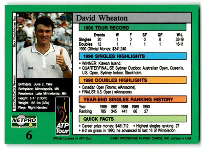 1991 Protennis player Cards Netpro Tour Star David Wheaton Rookie #6