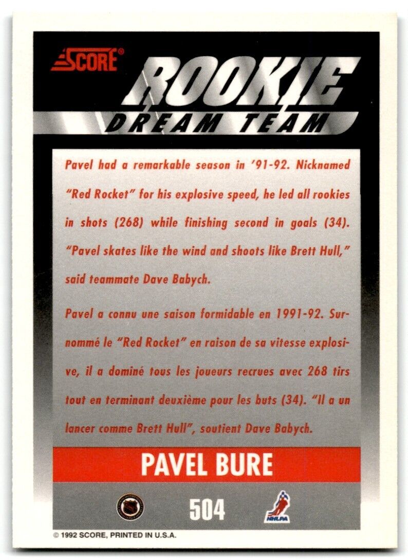 1992-93 Score Pavel Bure Vancouver Canucks #504