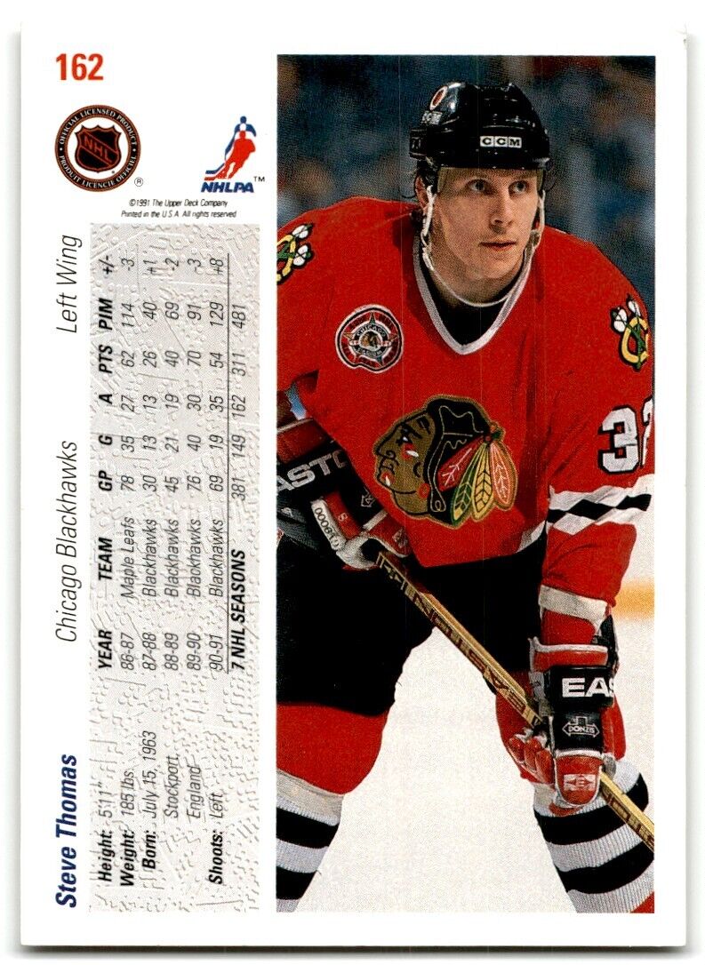 1991-92 Upper Deck Steve Thomas Chicago Blackhawks #162