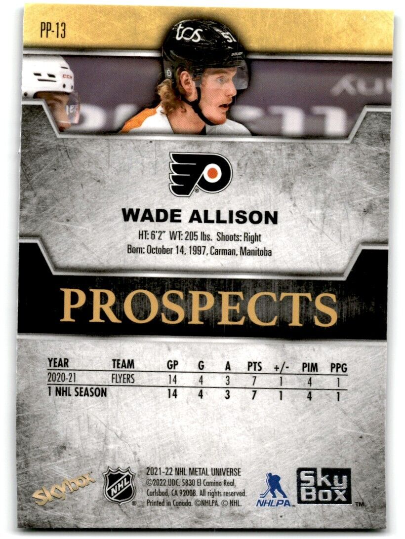 2021-22 Skybox Metal Universe Premium Prospects Wade Allison sapphire Rookie