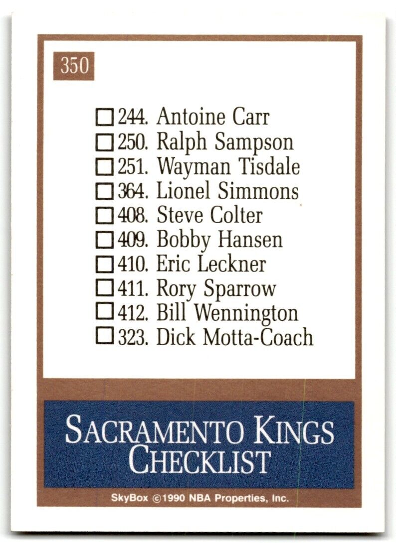 1990-91 SkyBox Sacramento Kings Sacramento Kings #350