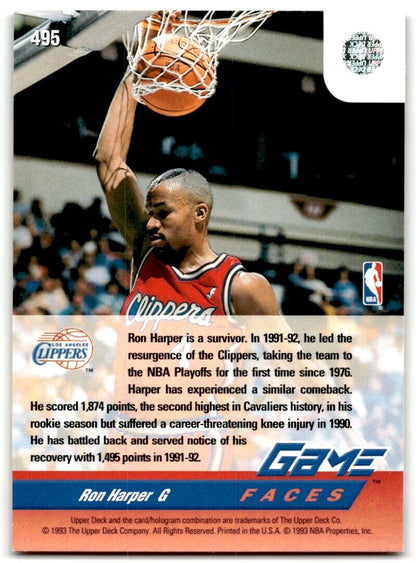 1992-93 Upper Deck Ron Harper Los Angeles Clippers #495