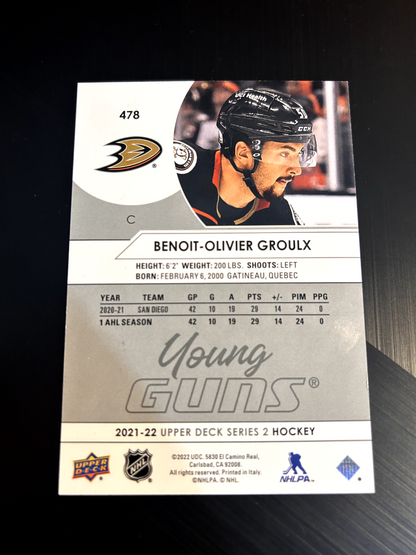 2021-22 Upper Deck Young Guns #478 Benoit-Olivier Groulx Anaheim Ducks JUMBO