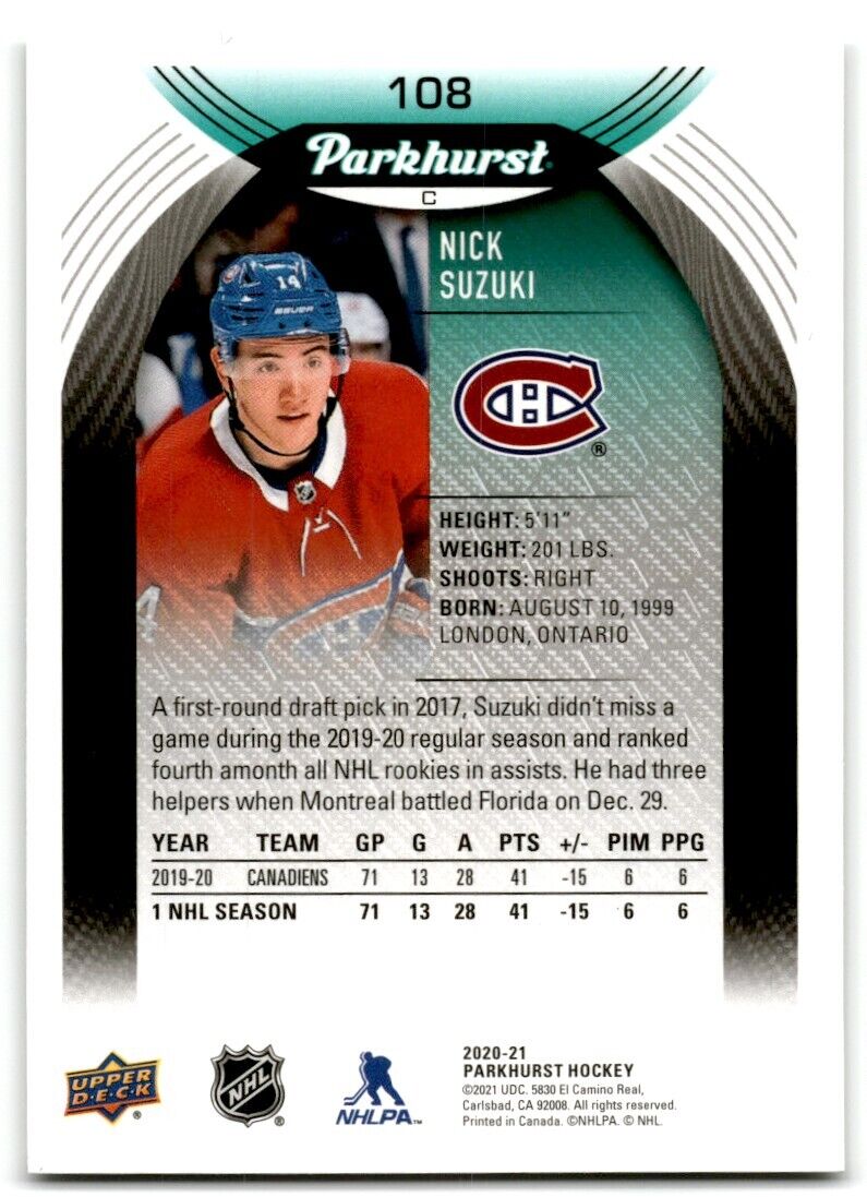 2020-21 Parkhurst Nick Suzuki Montreal Canadiens #108