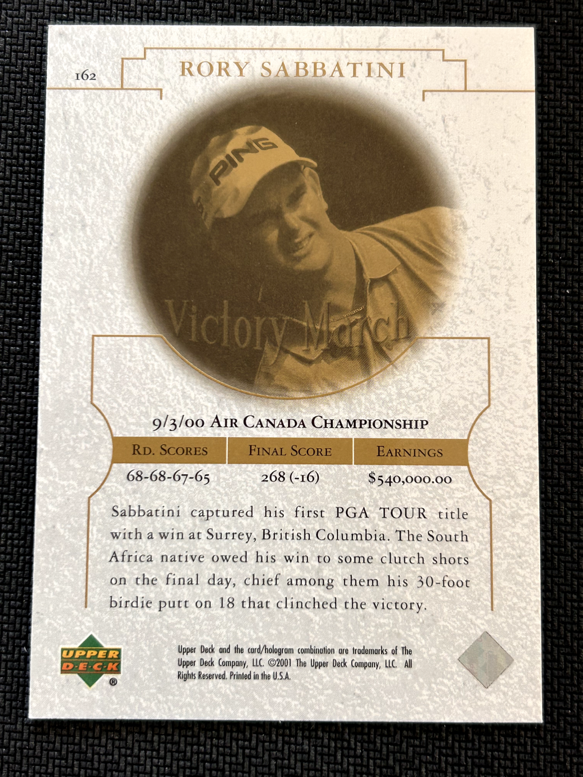 2001 Upper Deck Golf Trading Cards #162 Rory Sabbatini Victory March