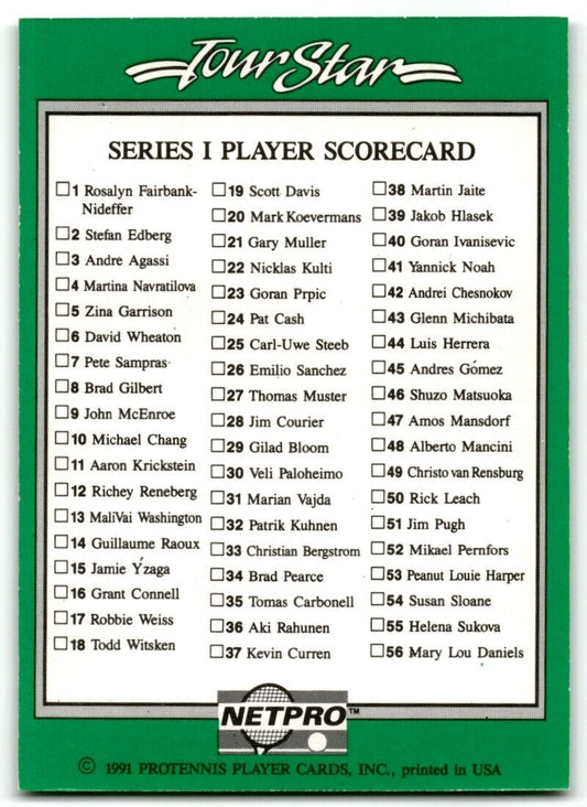 1991 Protennis player Cards Netpro Tour Star Series 1 Player Scorecard