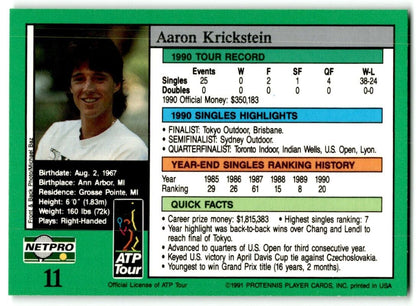 1991 Protennis player Cards Netpro Tour Star Aaron Krickstein #11