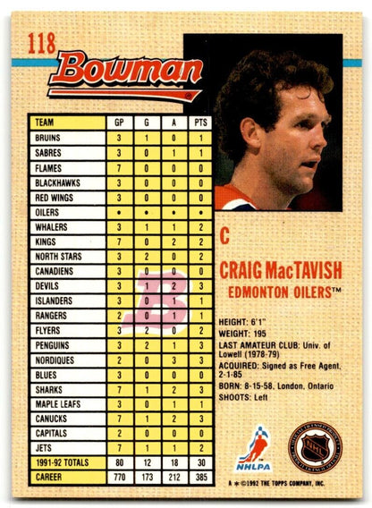 1992-93 Bowman Craig MacTavish Edmonton Oilers #118