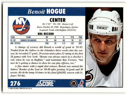 1992-93 Score Benoit Hogue New York Islanders #276