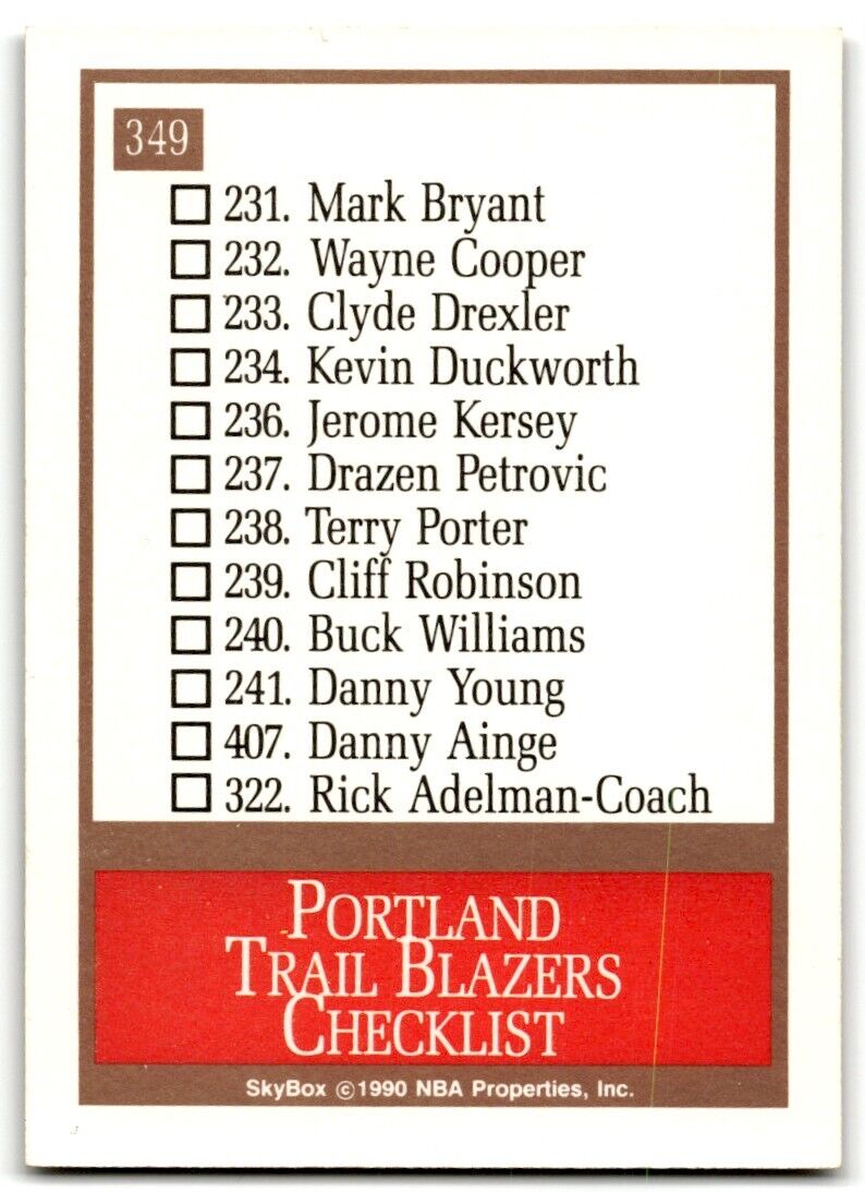 1990-91 SkyBox Portland Trail Blazers Portland Trail Blazers #349