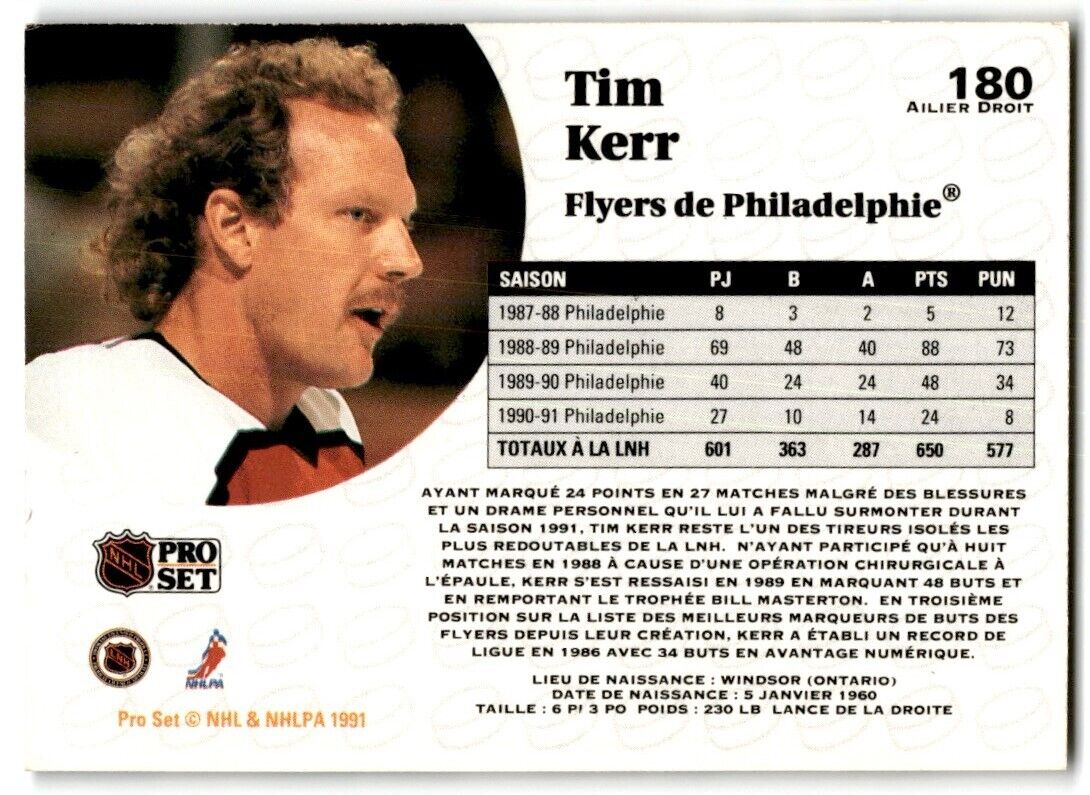 1991-92 Pro Set Tim Kerr New York Rangers #180