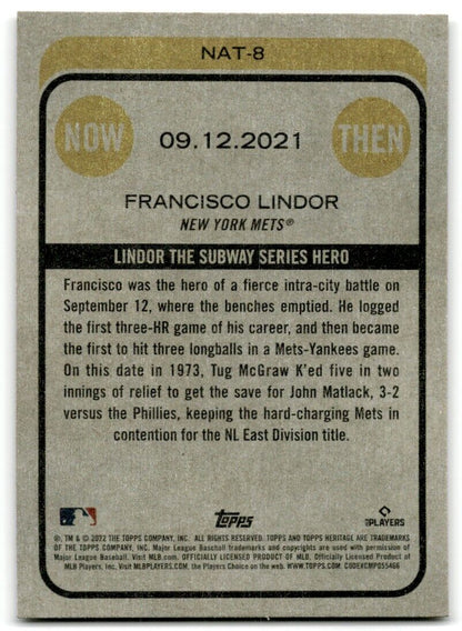 2022 Topps Heritage High Number Now and then Francisco Lindor New York Mets