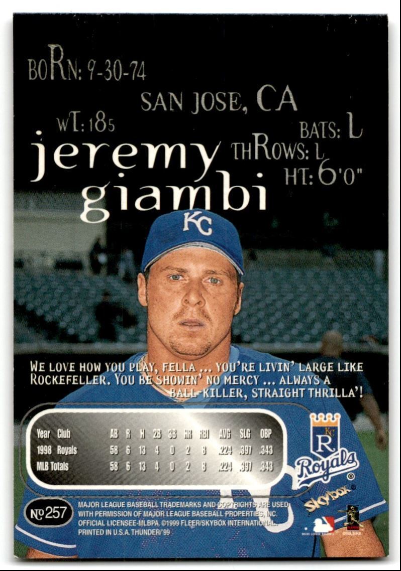 1999 SkyBox Thunder Jeremy Giambi Kansas City Royals #257