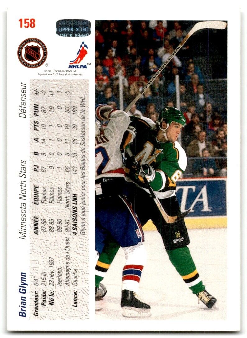 1991-92 Upper Deck French Brian Glynn Rookie Minnesota North Stars #158