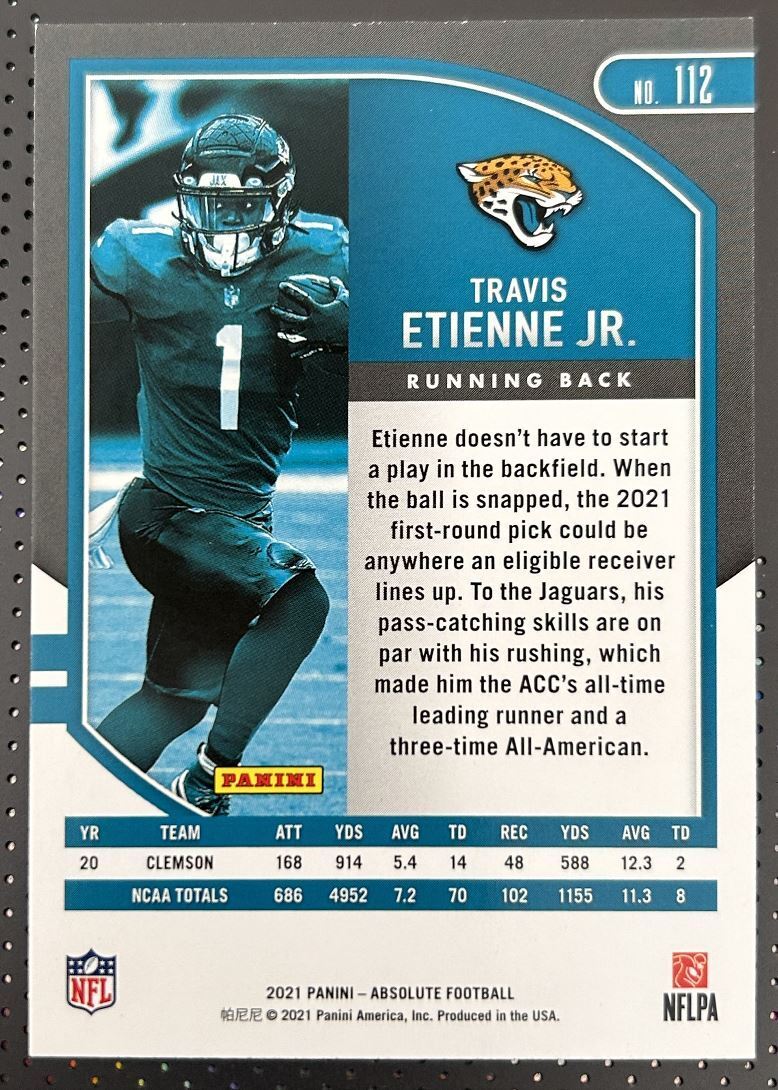 2021 Panini Absolute Blue foil Travis Etienne Jr. Rookie Jacksonville Jaguars