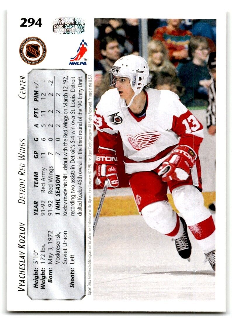 1992-93 Upper Deck Vyacheslav Kozlov Detroit Red Wings #294B