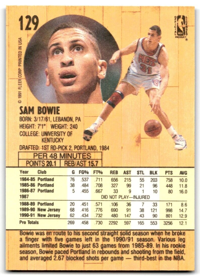 1991-92 Fleer Sam Bowie New Jersey Nets #129