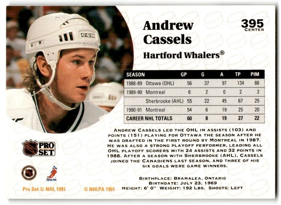 1991-92 Pro Set French Andrew Cassels Hartford Whalers #395