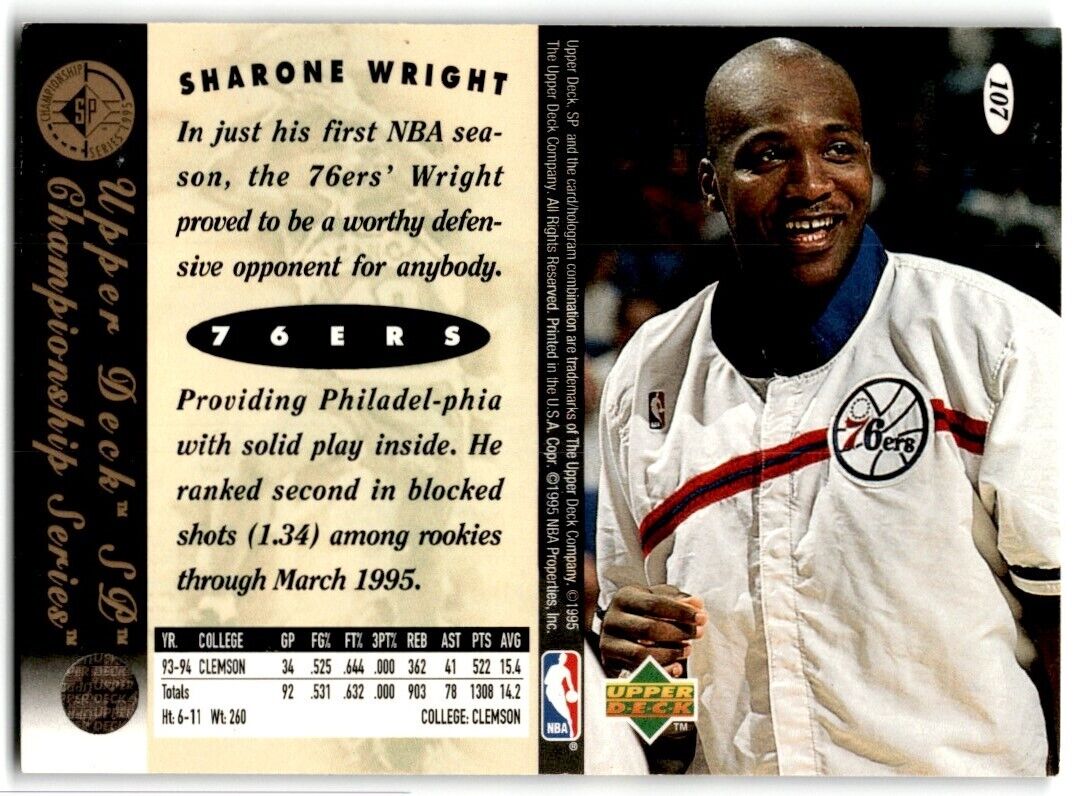 1995-96 SP Championship Series 1995 Sharone Wright Philadelphia 76ers #107