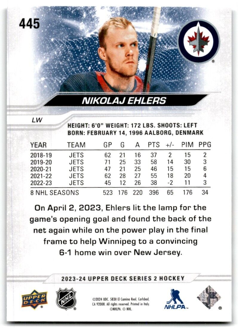 2023-24 Upper Deck Nikolaj Ehlers Winnipeg Jets #445