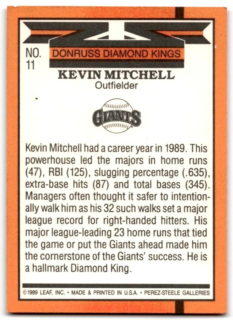 1990 Donruss Diamond Kings Kevin Mitchell San Francisco Giants #11