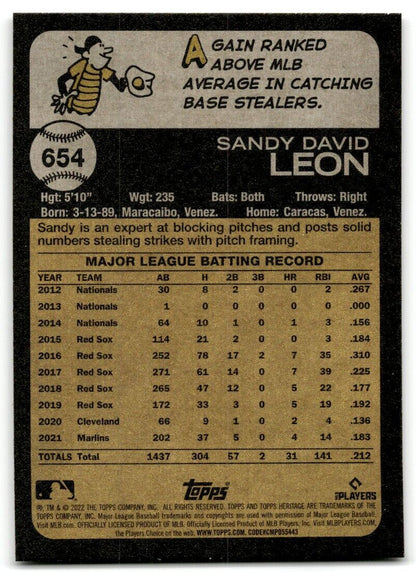 2022 Topps Heritage High Number Sandy Leon Miami Marlins #654