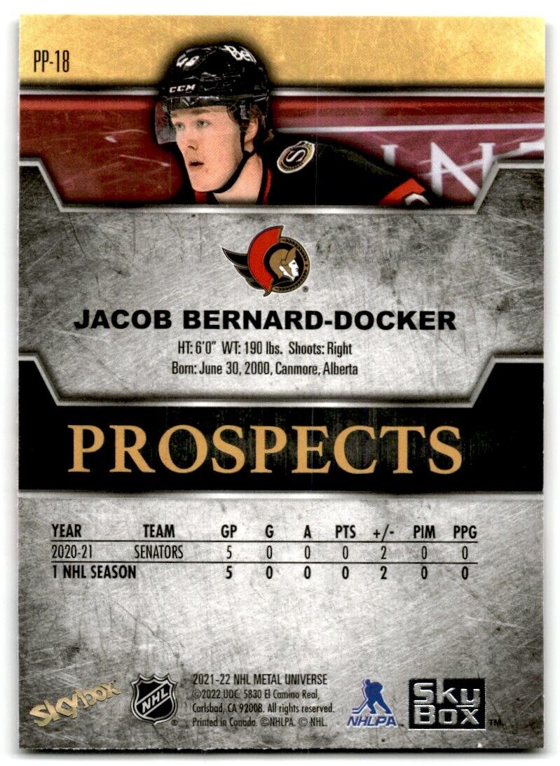 2021-22 Skybox Metal Universe Premium Prospects Jacob Bernard-Docker Rookie