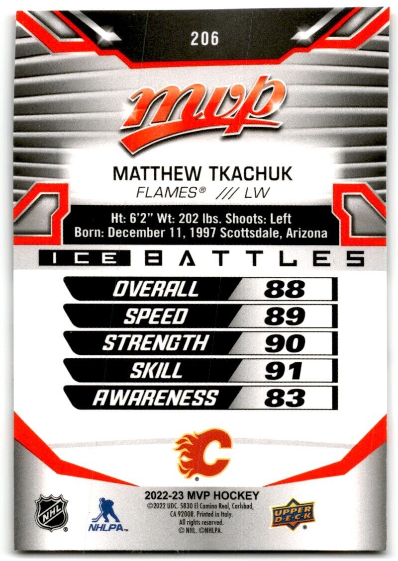 2022-23 Upper Deck MVP Ice Battles Matthew Tkachuk Calgary Flames #206