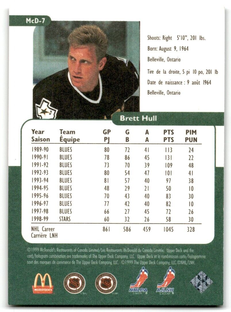 1999-00 Upper Deck Retro McDonald's Brett Hull Dallas Stars #MCD-7