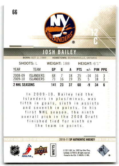 2010-11 SP Authentic Josh Bailey New York Islanders #66