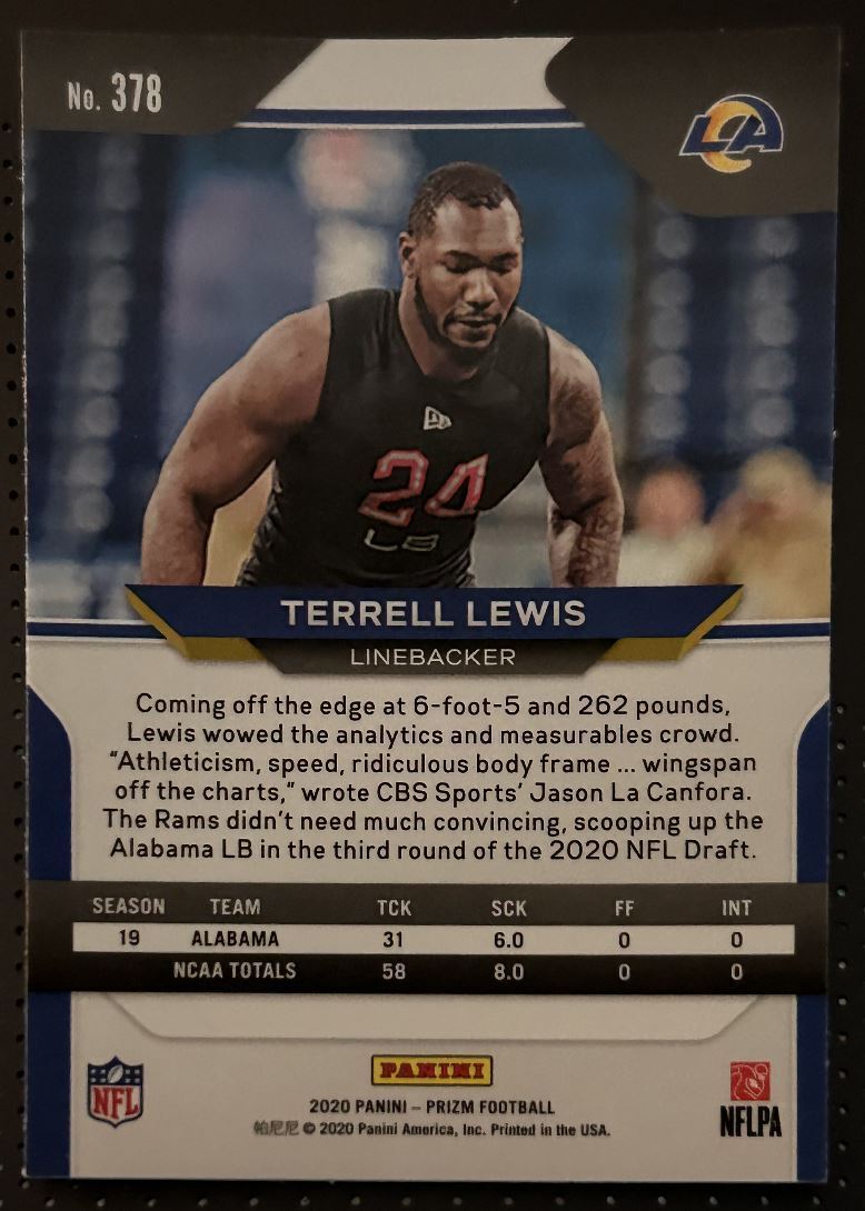 2020 Panini Prizm Terrell Lewis Rookie Los Angeles Rams #378