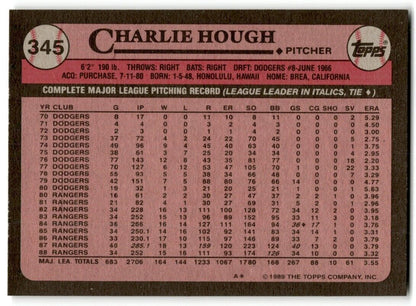 1989 Topps Charlie Hough Texas Rangers #345