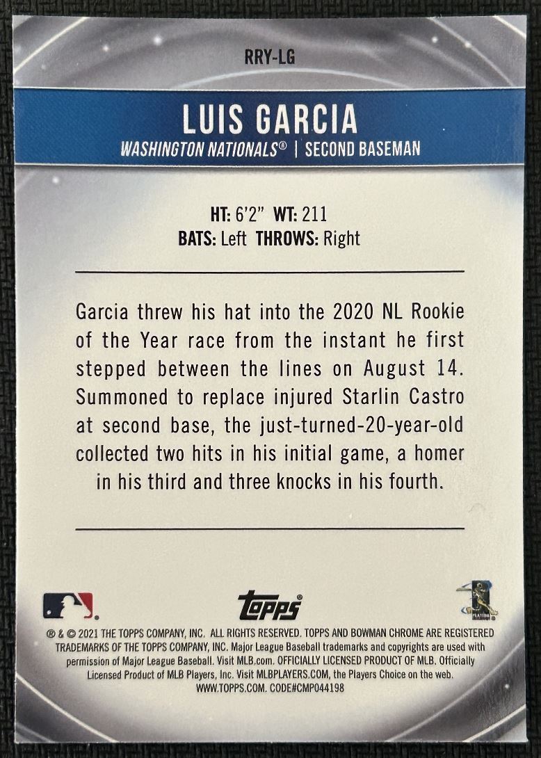 2021 Bowman Rookie of the Year Favorites Luis Garcia Rookie Washington Nationals