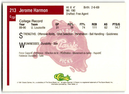 1991-92 Classic Jerome Harmon Rookie #213