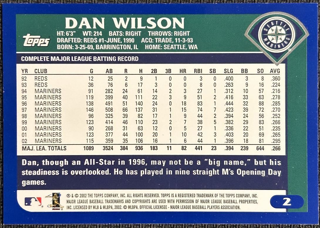 2003 Topps Dan Wilson Seattle Mariners #2