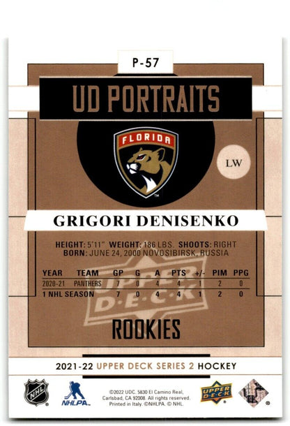 2021-22 Upper Deck UD Portraits Grigori Denisenko Florida Panthers #P-57