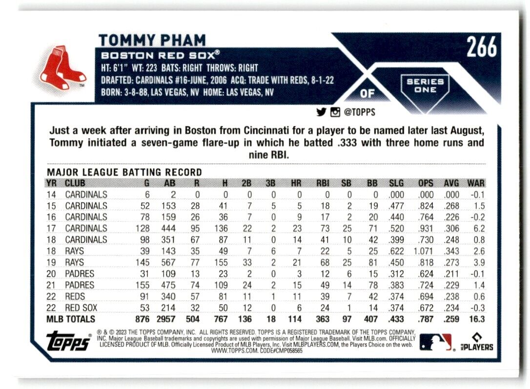 2023 Topps Tommy Pham Boston Red Sox #266