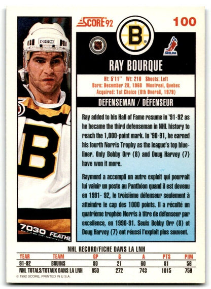 1992-93 Score Ray Bourque Boston Bruins #100