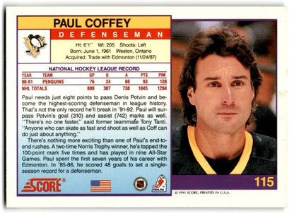 1991-92 Score American Paul Coffey Pittsburgh Penguins #115