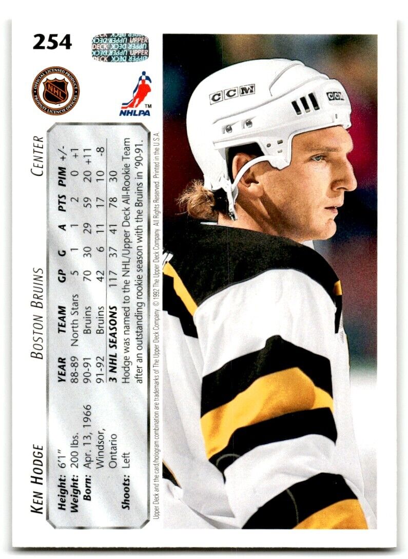 1992-93 Upper Deck Ken Hodge Boston Bruins #254B