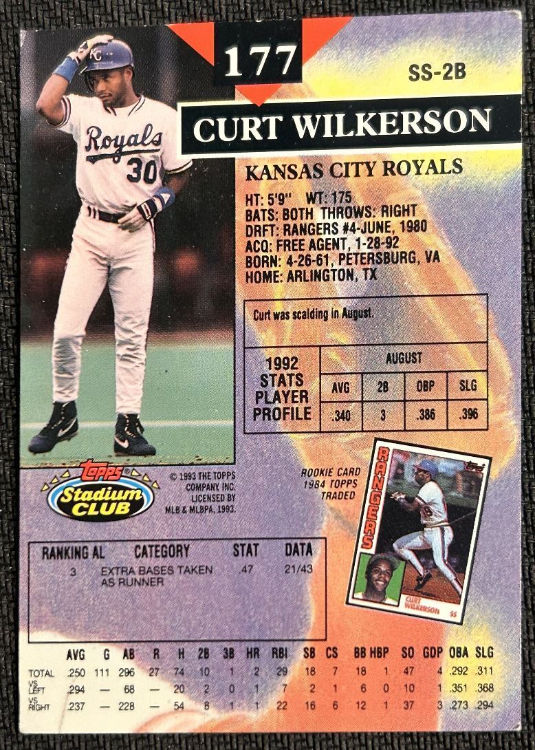 1993 Topps Stadium Club Curt Wilkerson Kansas City Royals #177