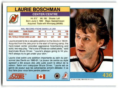 1991-92 Score Canadian Bilingual Laurie Boschman New Jersey Devils #436