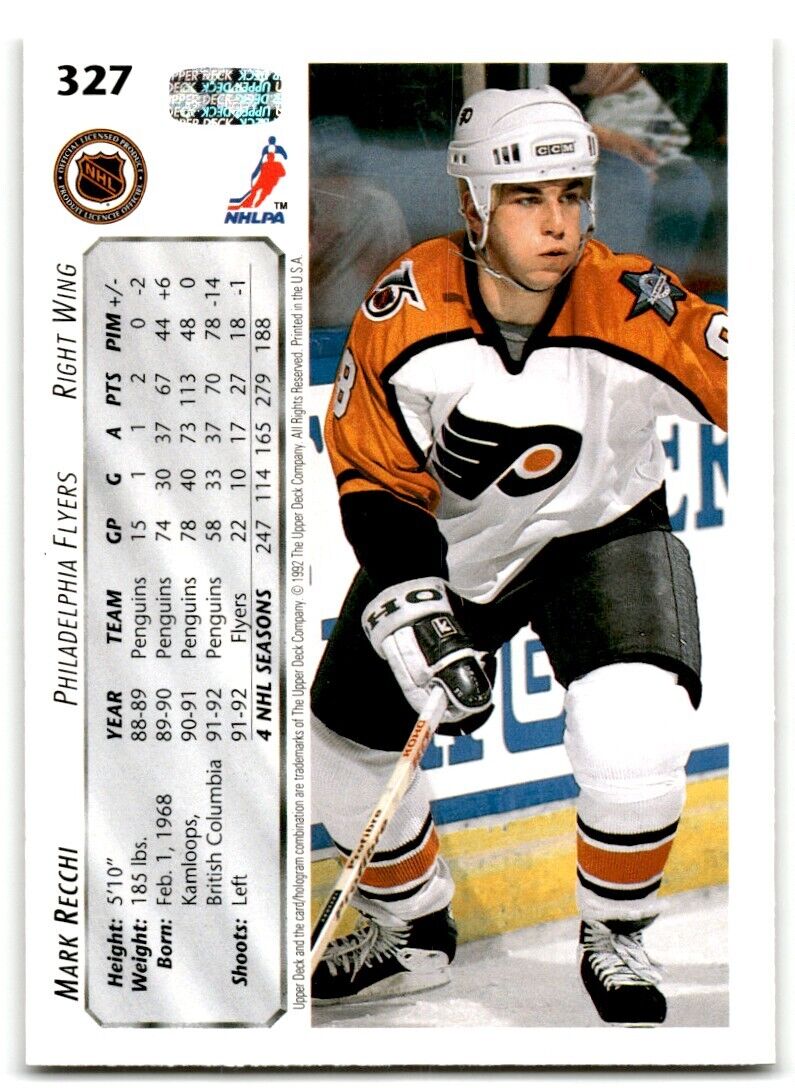 1992-93 Upper Deck Mark Recchi Philadelphia Flyers #327