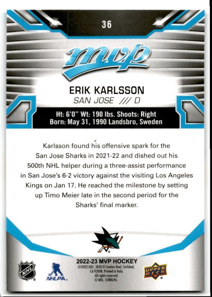 2022-23 Upper Deck MVP Erik Karlsson San Jose Sharks #36