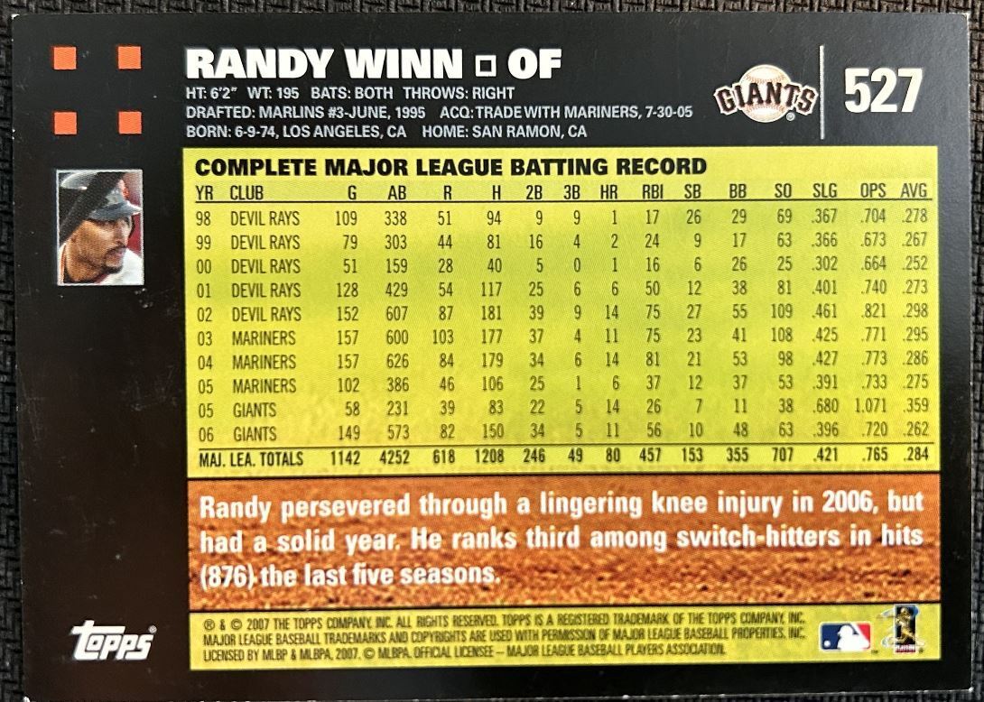 2007 Topps Randy Winn San Francisco Giants #527