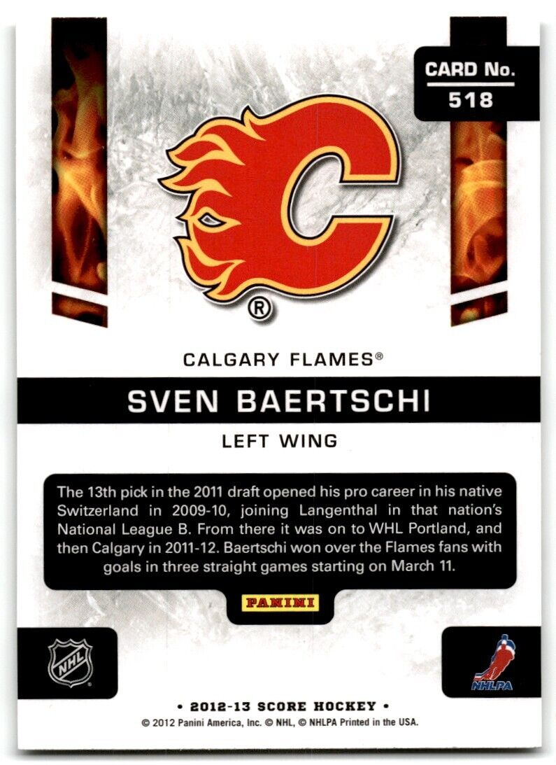 2012-13 Score Hot Rookies Sven Baertschi Rookie Calgary Flames #518